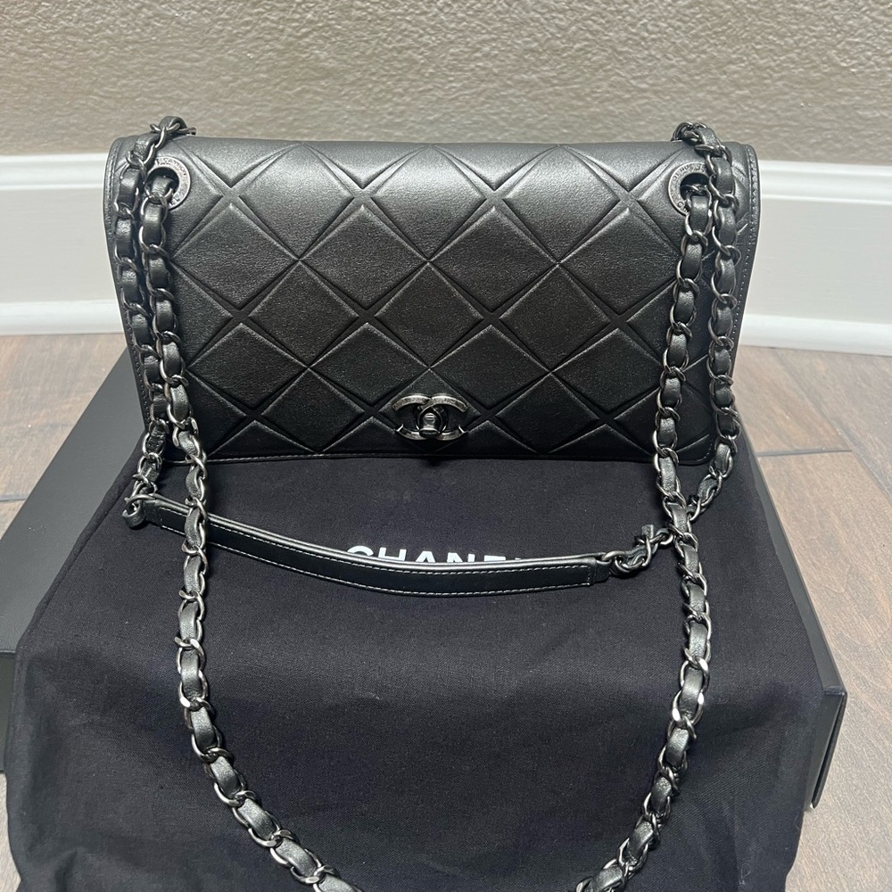 Brand New Chanel Metallic Gray Flap Bag